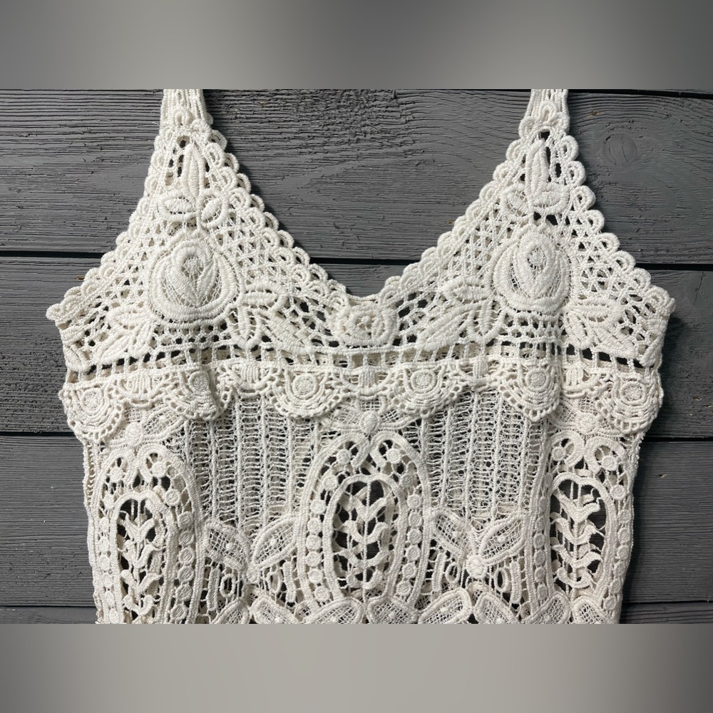 Phase One Boho Cream 100% Cotton Crochet Sleeveless Top Sz M Medium - Picture 2 of 8